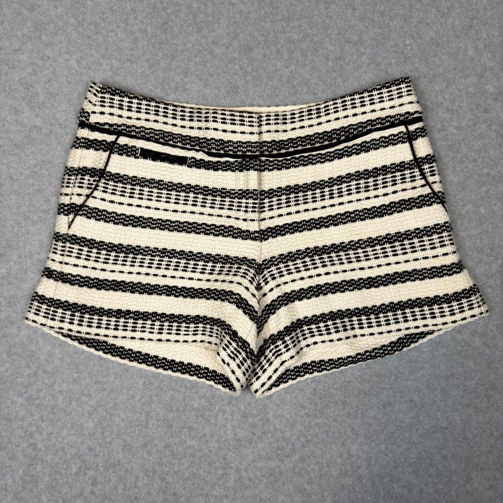 LOFT Black and Cream Striped Tweed Shorts